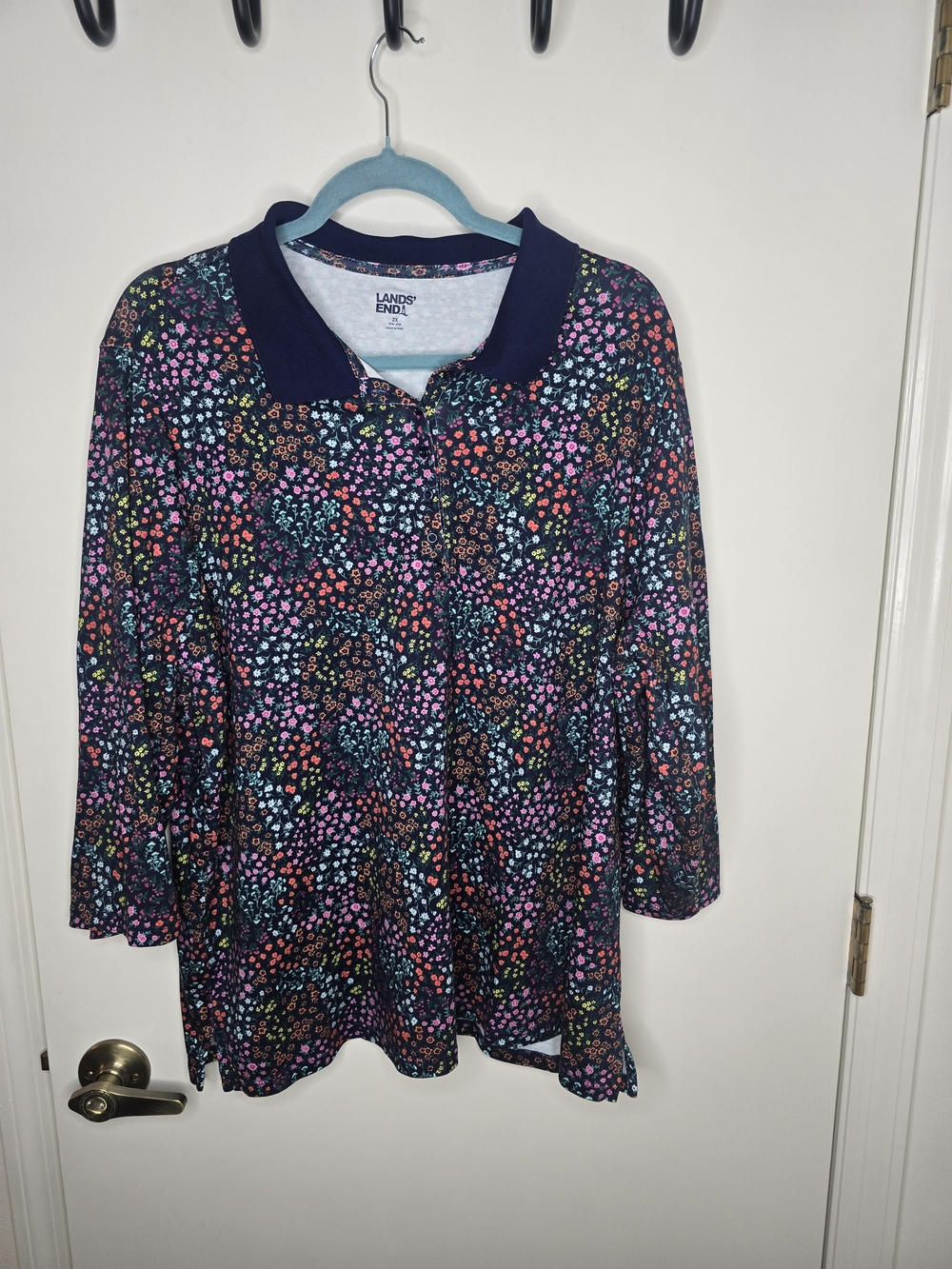 Lands' End Navy Ditsy Floral Polo Tunic